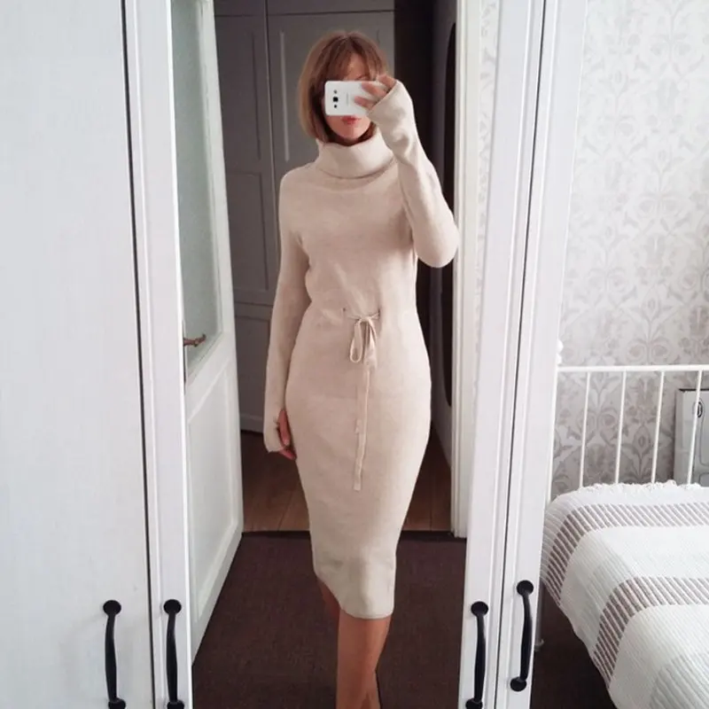 Женское трикотажное платье-свитер GIGOGOU длинное платье-макси оверсайз с