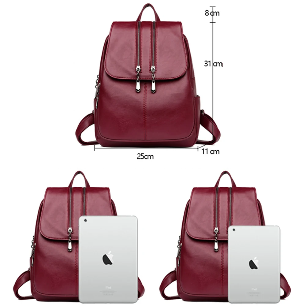 Casual Double Zipper Backpacks Female Large Capacity School Bags for Girls Leather Shoulder Bag Travel Backpack For Women 2019 |