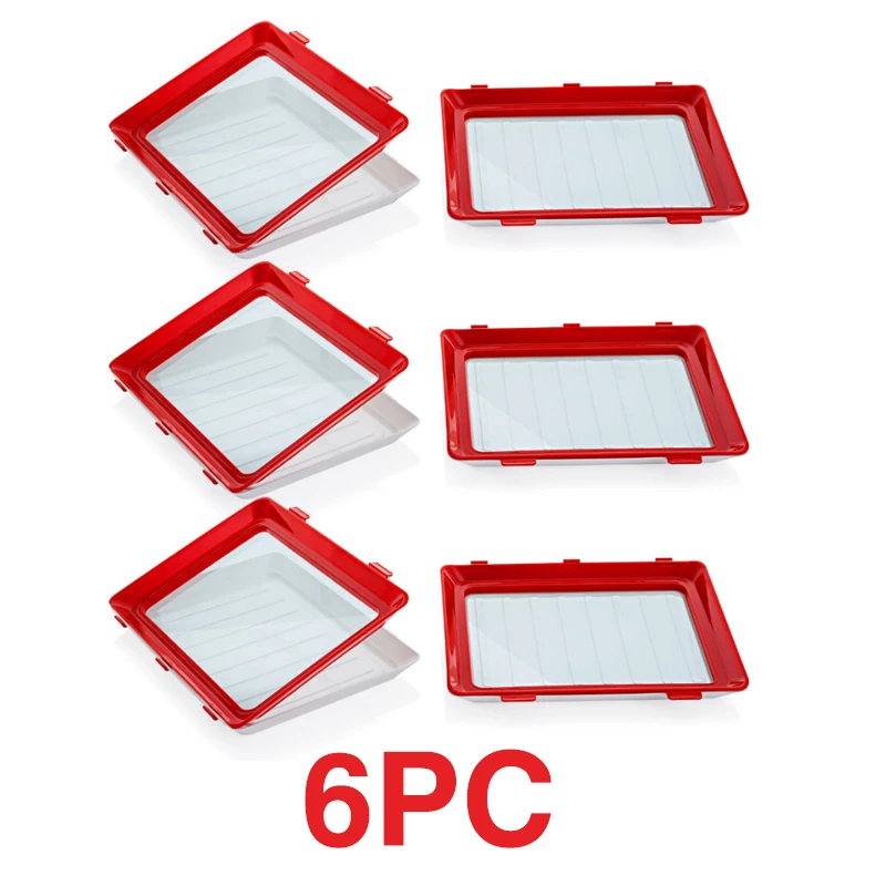 6PCS 6 шт., лоток, креативный пластиковый лоток для хранения пищи, кухонные предметы, контейнер для хранения продуктов, набор, контейнер для хранения продуктов, свежий чехол для микроволновой печи - Цвет: 6PCS