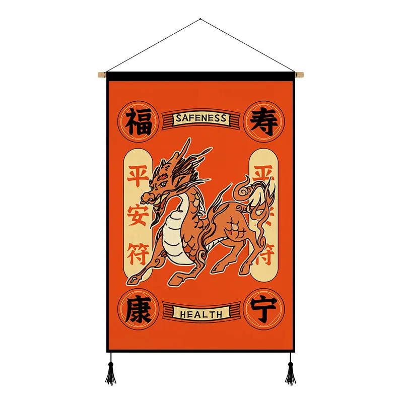 

Chinese Style Wall Art Canvas Painting Poster Mythology Wooden Hanging Scroll Painting Printed Home Room Decor Wall Pictures