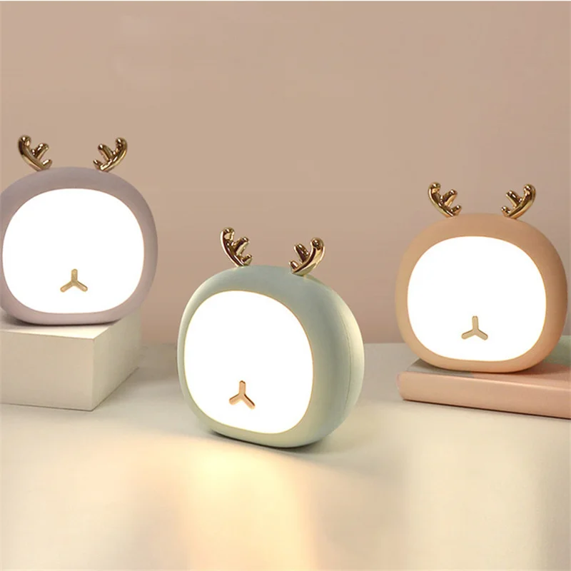Rechargeable USB Night Light Rabbit Deerlet Led Night Lamps Christmas Gifts For Kids Baby Childrent with Dimmable Brightness