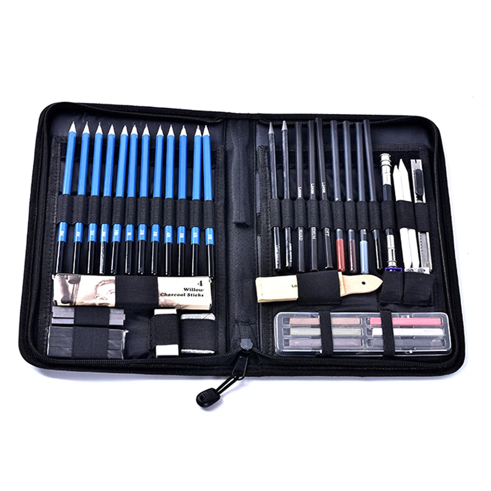 

48pc Professional Sketch Drawing Pencils Kits Students Art Classroom Portable Wood Pencil Pencil Bags With Graphite Charcoal Pen