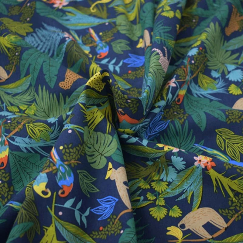 Темно-синий низ Гавайский лес хлопчатобумажная льняная ткань для платья-рубашки