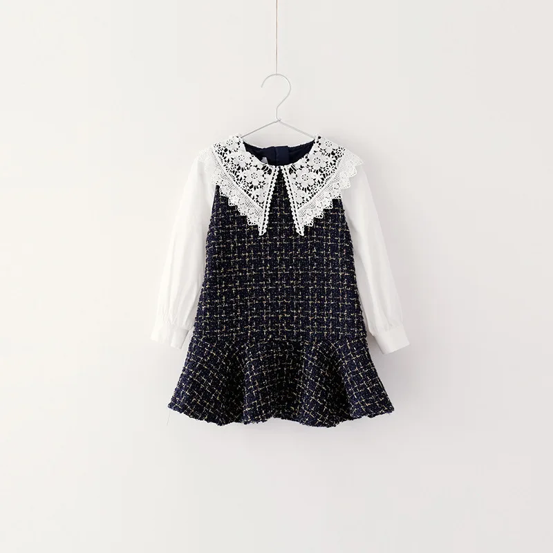 Весна-Осень 2019 г. Новые милые кружевные платья с длинными рукавами и большим