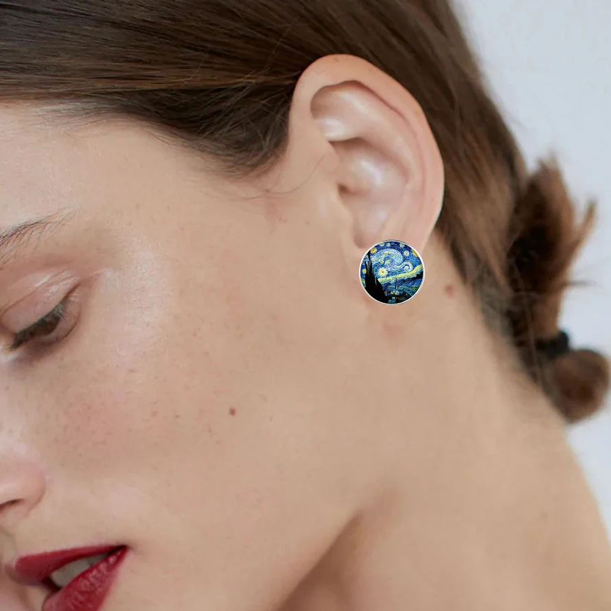 Модные массивные серьги гвоздики Ван Гога художественная картина маслом