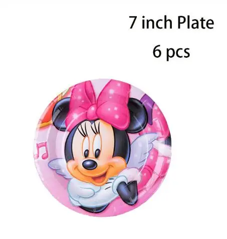 7inch plate 6pcs Вечерние украшения Минни Маус для детей, набор одноразовой посуды, бумажные салфетки, соломинки, тарелки, чашки Минни Маус, вечерние принадлежности - Цвет: 7inch plate 6pcs