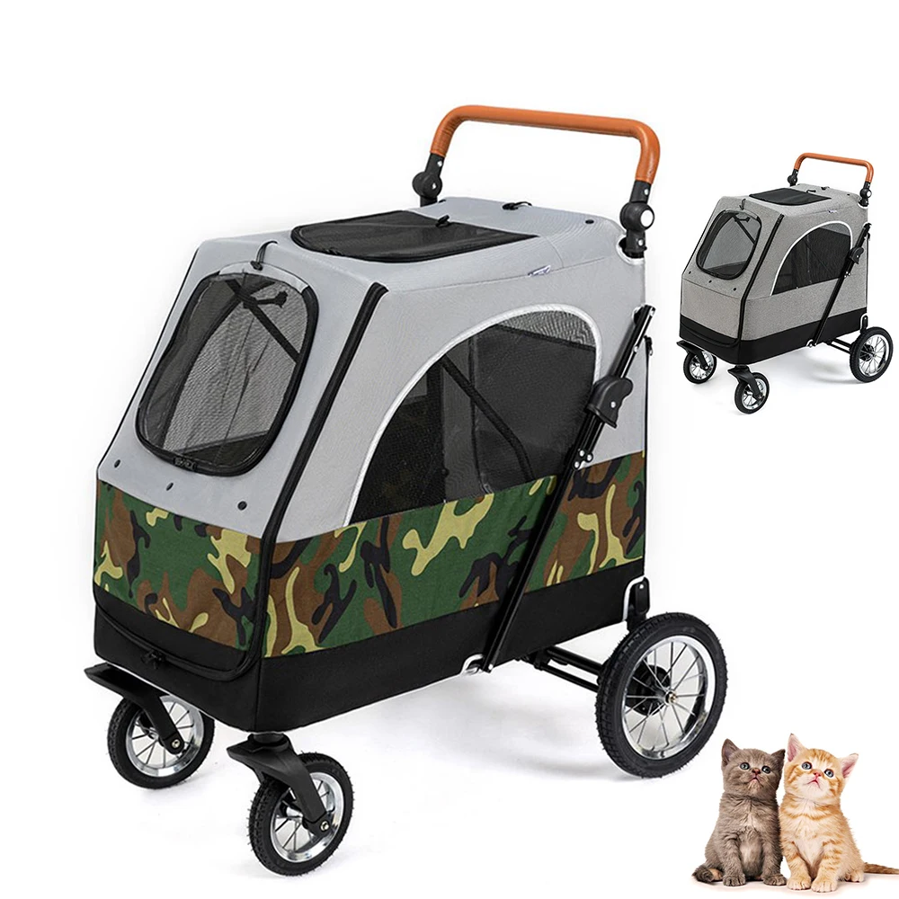 Pet Cat Stroller Transporter Carrier Baby Newborn Dog Stroller Lightweight Folding Large Space Load-bearing 55KG Outdoor Travel