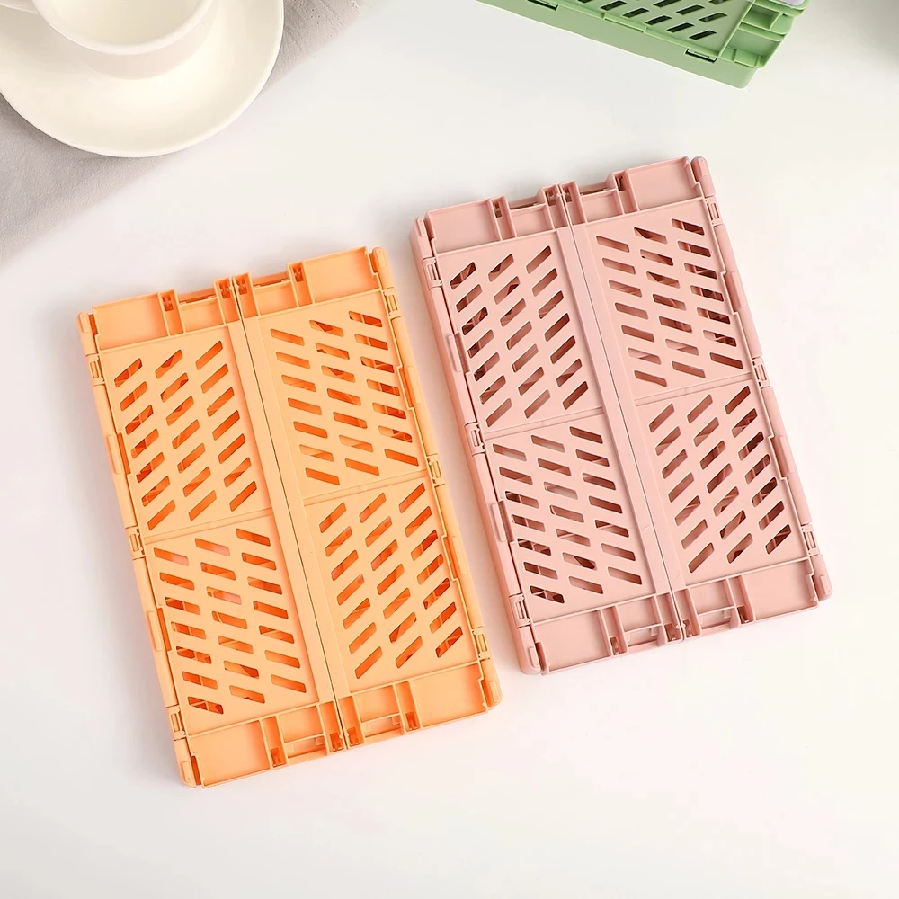 

High Capacity Foldable Plastic Storage Basket Desktop Organizer Journal Tape Sundries Storage Box for Stationery School