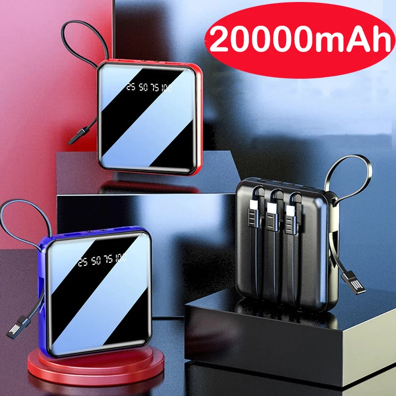 

Портативный внешний светодиодный с кабелем Micro USB Type-C, 20000 мАч