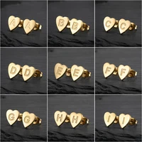 wangaiyao new retro earrings fashion stainless steel new geometric simple love heart shaped earrings 26 english letters earrings