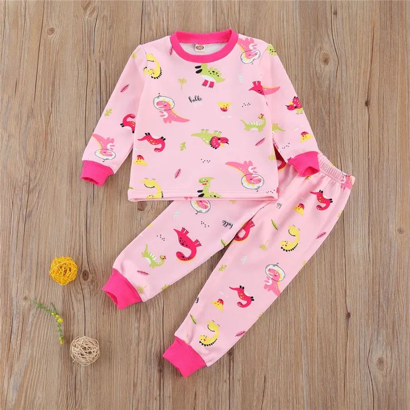 

Kids Boys Girls Pajama Suit Autumn Spring Long Sleeve Round Neck Warm Tops Long Pants with Carton Patterns for Autumn and Spring