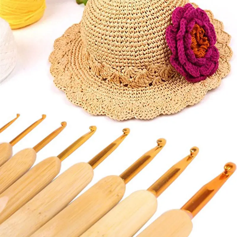 

Knitting Needles Set Lace Knitting Hooks Set DIY Crochet Hooks Needles Sewing Needles Tool Metal Head Bamboo Handle Craft Needle