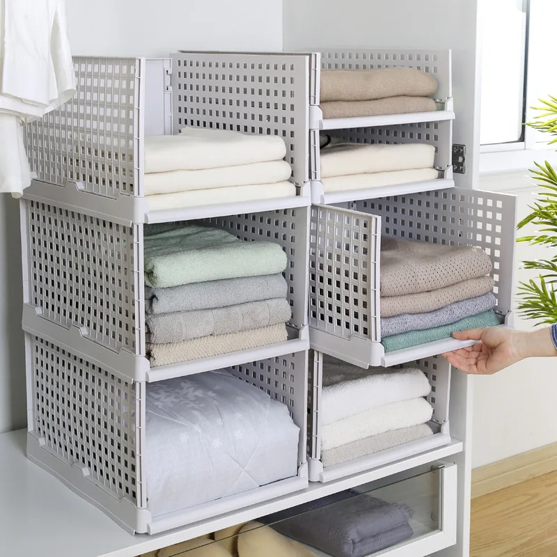 

Wardrobe Storage Rack Foldable and Detachable Stacking Storage Box Plastic Partition Rack Drawer Sliding Frame