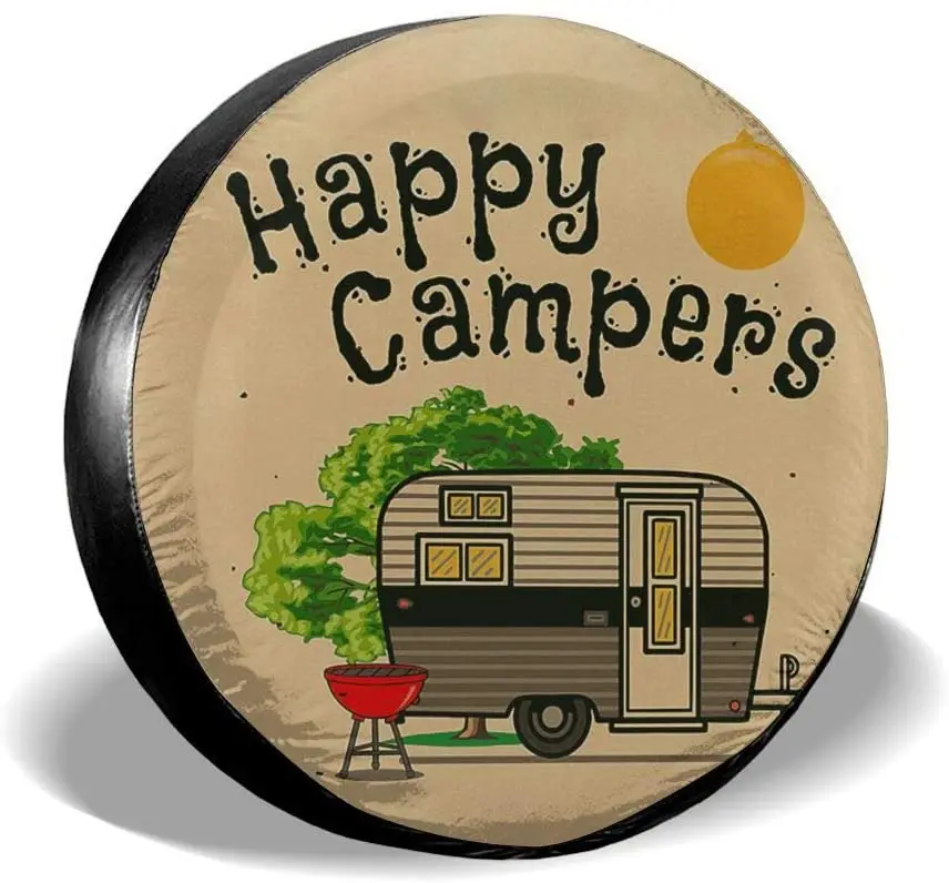 

HAINANBOY Happy Camper Spare Tire COVER CARs Potable Dirt Protector Wheel COVER CARs Weather-Proof for Trailer RV SUV Truck