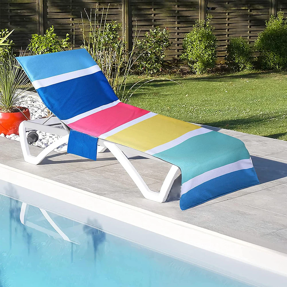 

Beach Lounger Towel Garden Beach Towel Sunbath Lazy Lounger Chair Mat Pool Chaise Beach Chair Microfiber Cover With Side Pockets