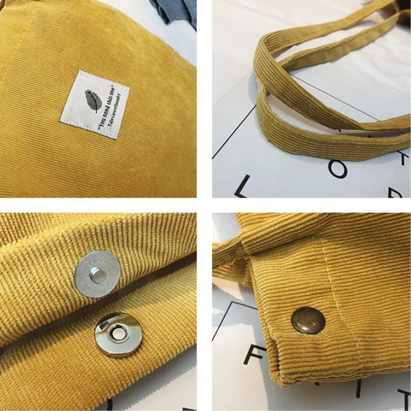 

Women Corduroy Shoulder Bag Cotton Canvas Big Casual Female Eco Crossbody Bag Ladies Vintage Travel Bags