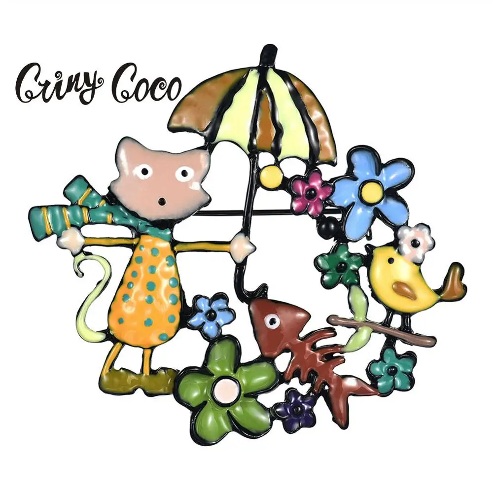 Cring Coco желтый кот броши и булавки для женщин детские ювелирные изделия Шарм Эмаль