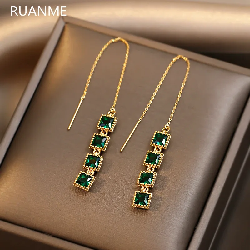 

Fashion High-End Accessories, Vintage Green Diamond Earrings, Long Chains, Tassels, Geometric Jewelry, Women's Party Jewelry Gif