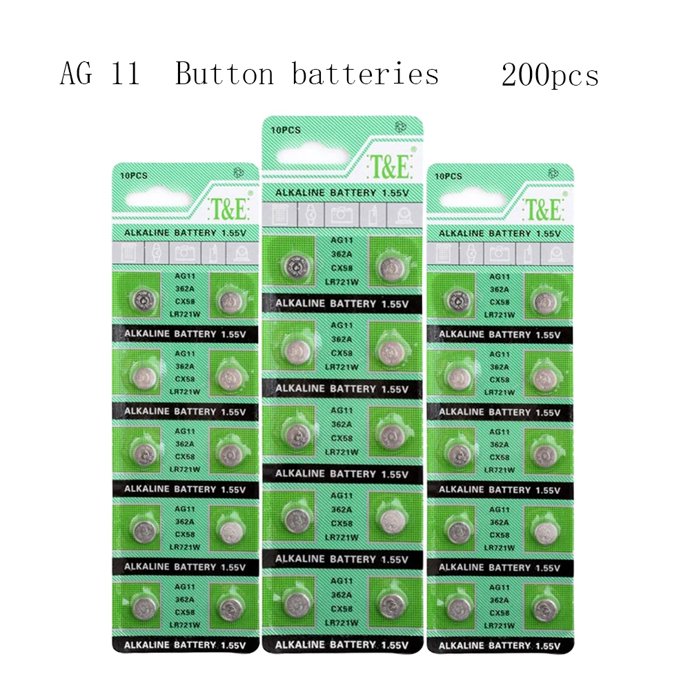 

200pcs/pack 20mAh AG11 AG 11 LR721 362 Button Batteries For Watch Toys Remote SR721 162 Cell Coin Alkaline Battery 1.55V