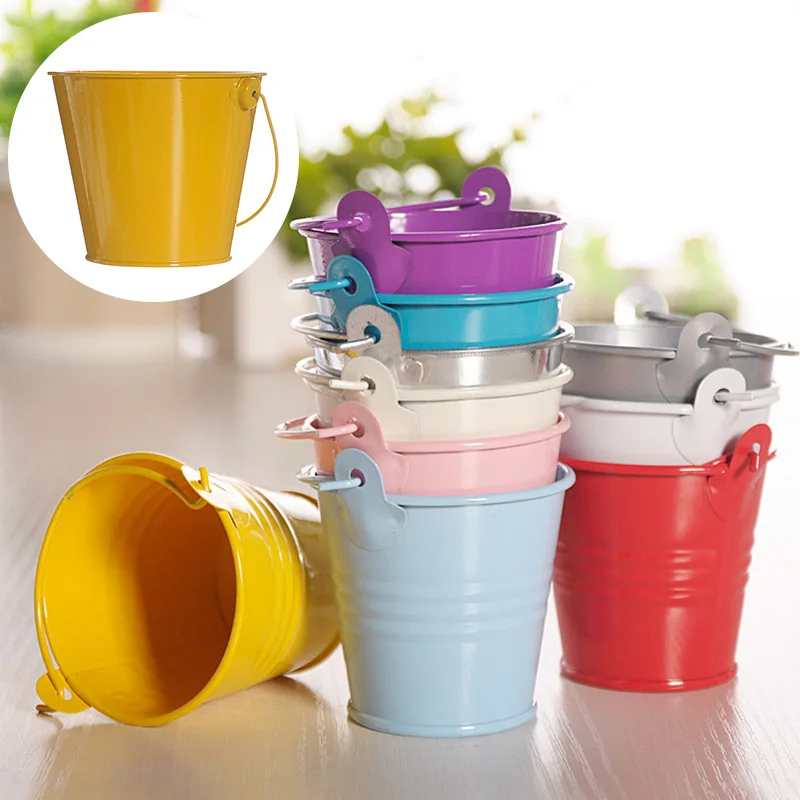 

10pcs Metal Bucket Tin Candy Gift Box Buckets Wedding Party Souvenirs Gift Pails Tinplate Chocolate Dragee Box Candy Bar Decor