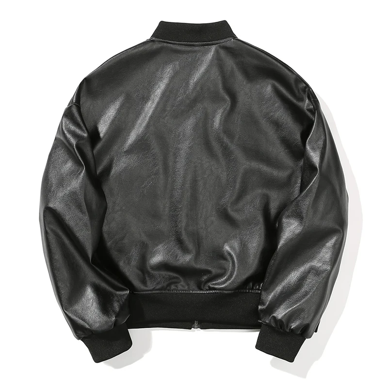 

Black Faux Leather Jacket Women Thin Baseball Uniform Collar Jacket Spring Autumn Long Sleeve Zipper Streetwear Casual Coat
