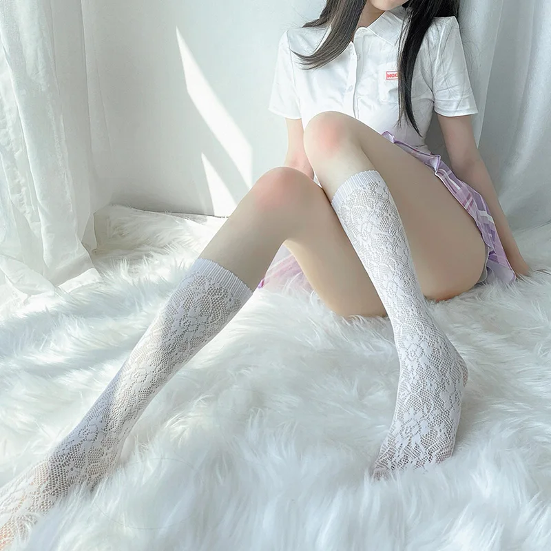 Женские сексуальные кружевные бриллиантовые высокие черные белые носки