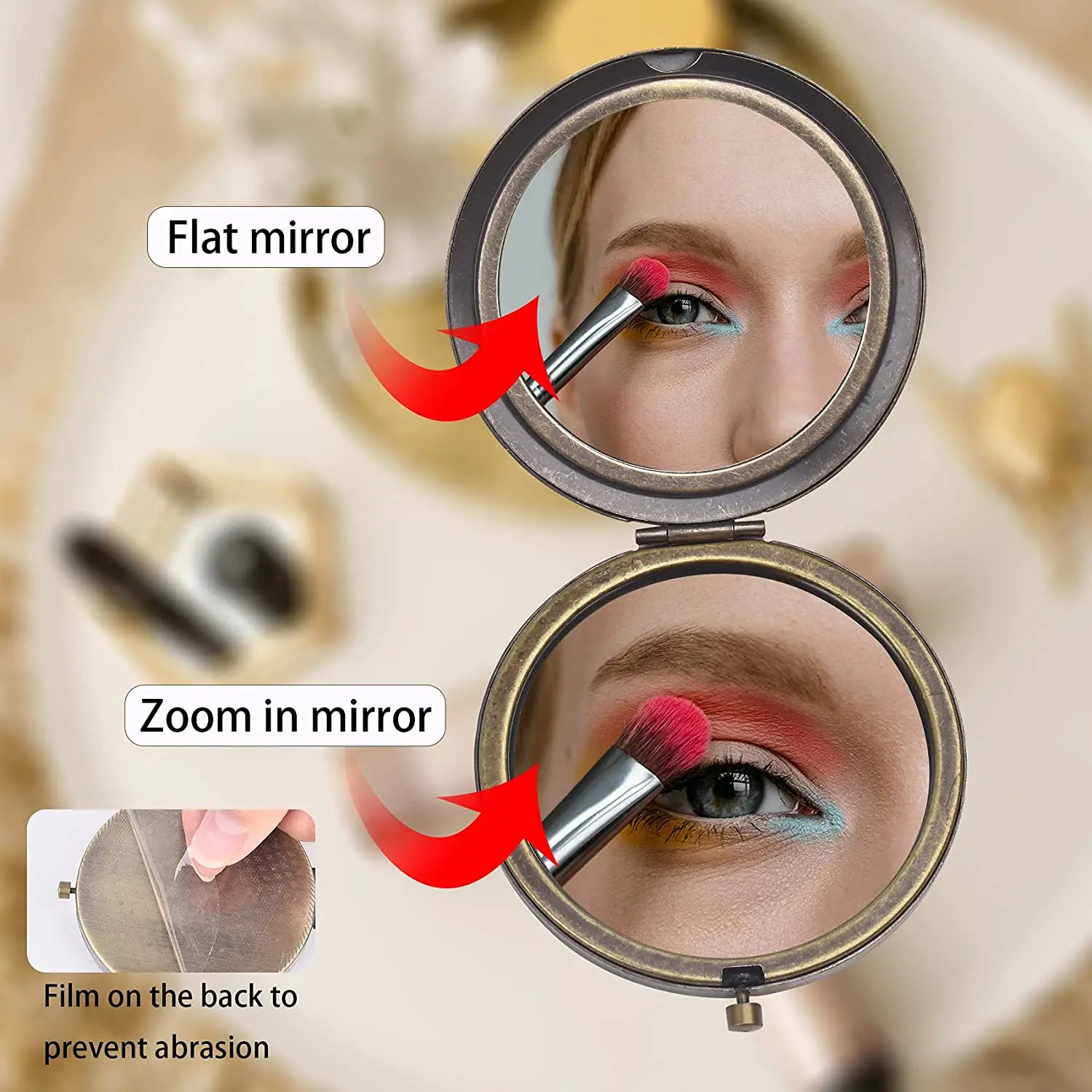 Косметическое зеркало с деревянной резьбой портативное косметическое