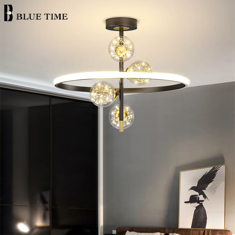 

Black Gold Pendant Lamps For Bedroom Hanging Lamp Dining Living Room Master LED Cord Pendant Decoration Indoor Lighting Fixtures