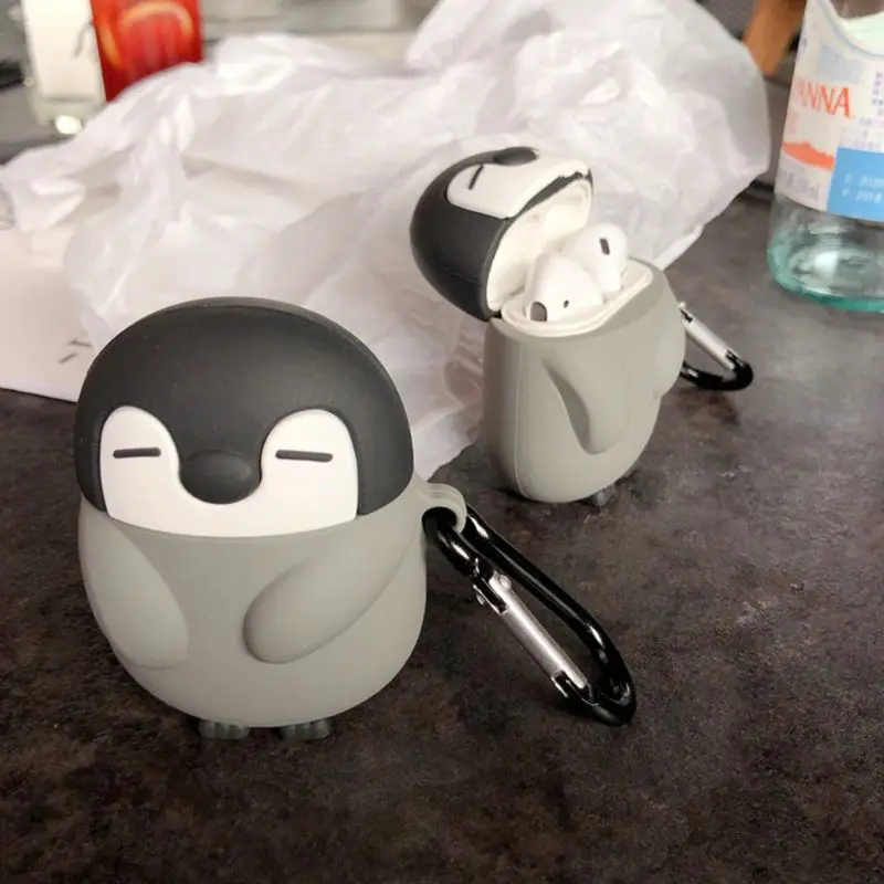 

Cute Penguin Style Protective Case Silicone Cover with Carabiner for Airpods 1/2