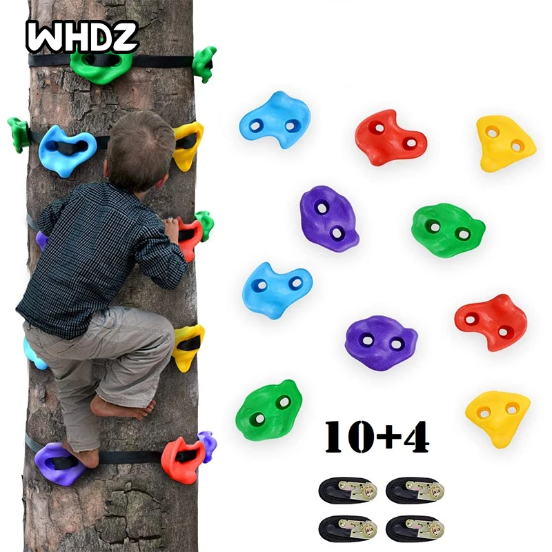 

10pcs Climbing Holds for Kids Climber, Adult Climbing Rocks with 4 Ratchet Straps for Outdoor Ninja Obstacle Course Training