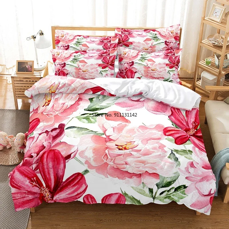 

Fashion Pink Rose Print Down Bed Cover Pillowcase Home Textile Bedroom Decoration 3D Digital Print Art Design Bedding Set