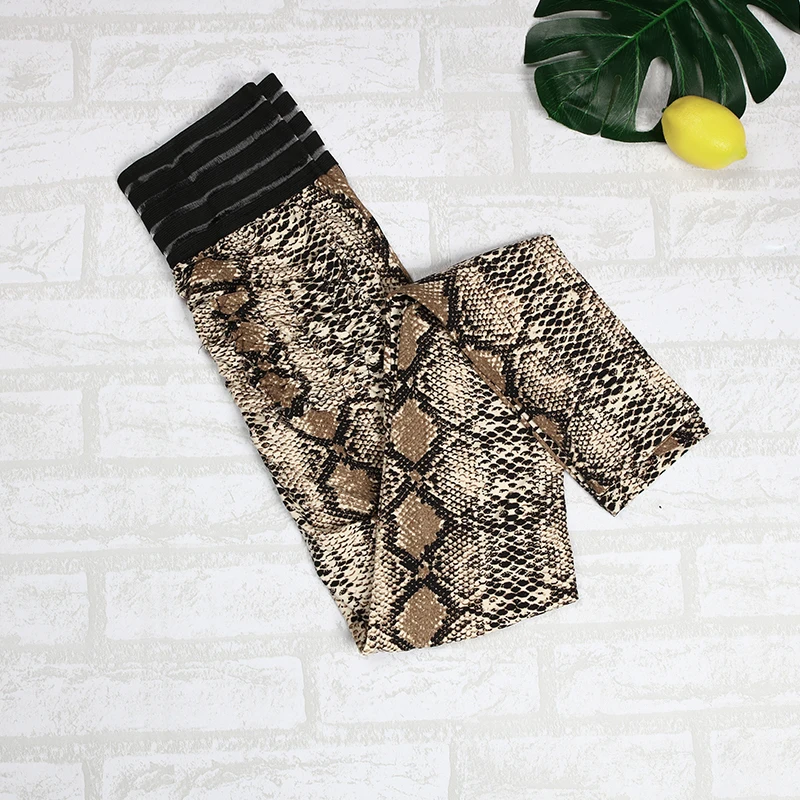 NORMOV High Waist Gym Leggings Snake Leopard Printing Yoga Pants Mesh Transparent Waistline Sports For Fitness 2020 | Спорт и