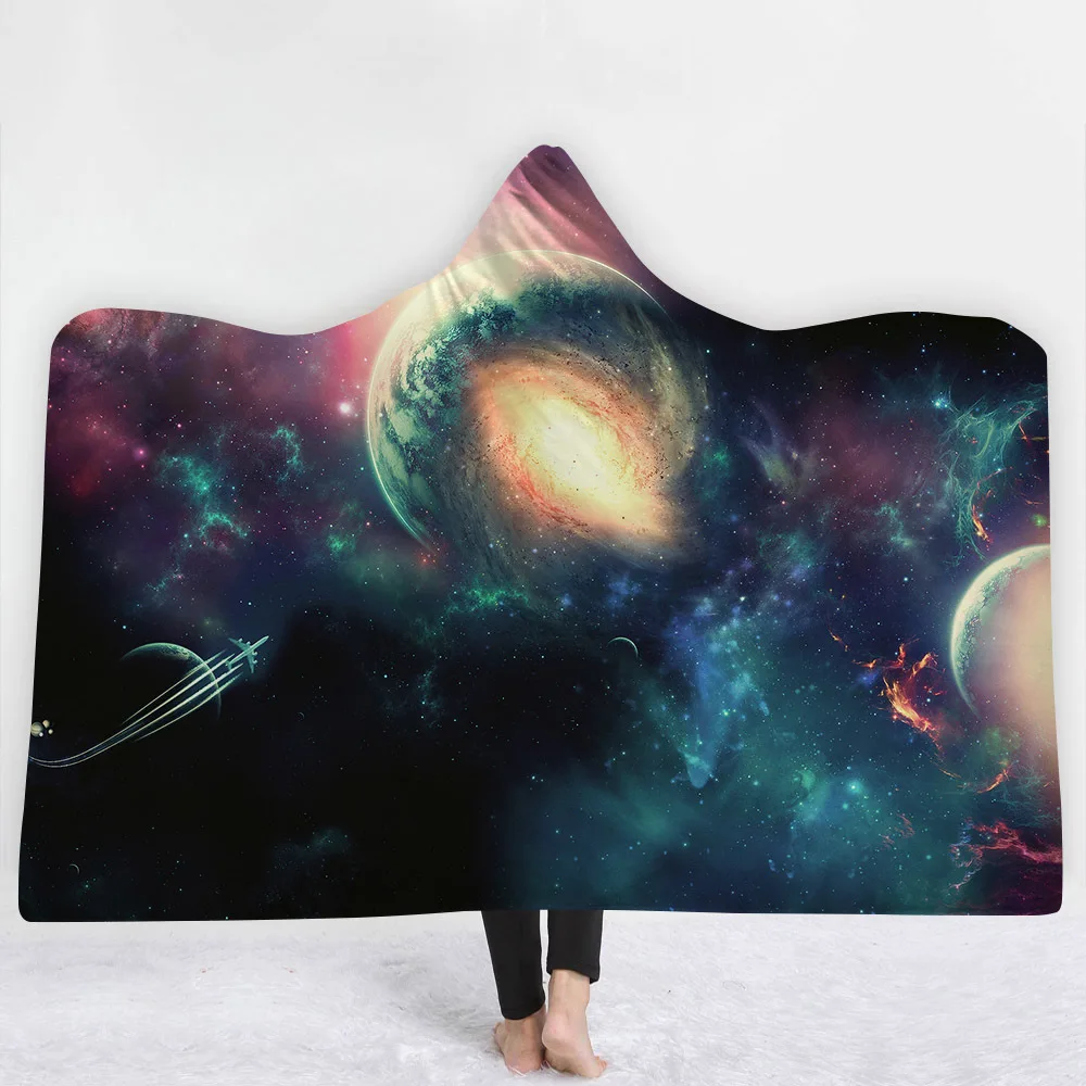 Одеяло с капюшоном Cosmic Galaxy, утепленный плащ из микрофибры, волшебная Сиеста, семейная одежда, одеяло для детей, Прямая поставка