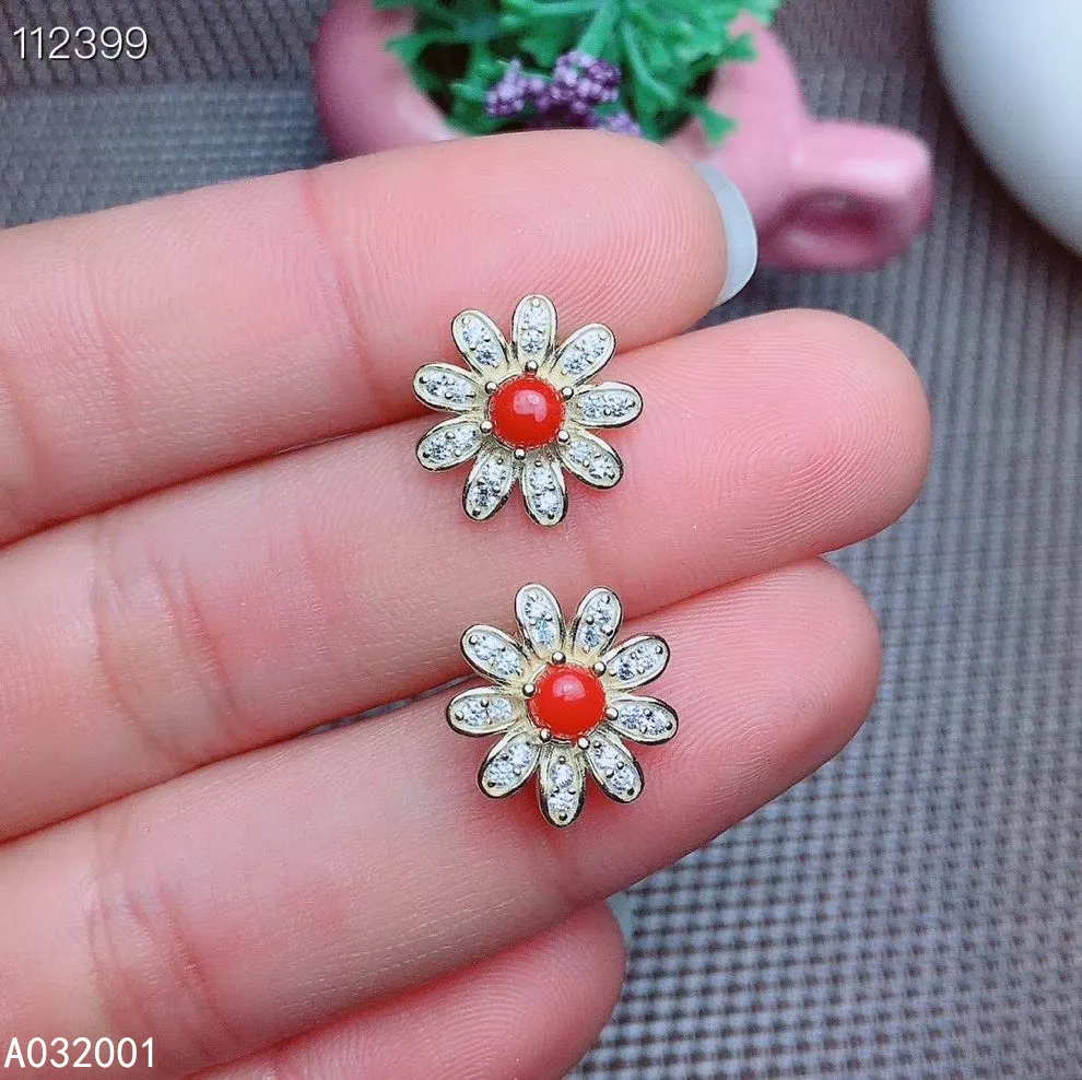 

KJJEAXCMY fine jewelry natural red coral 925 sterling silver women earrings new Ear Studs support test noble