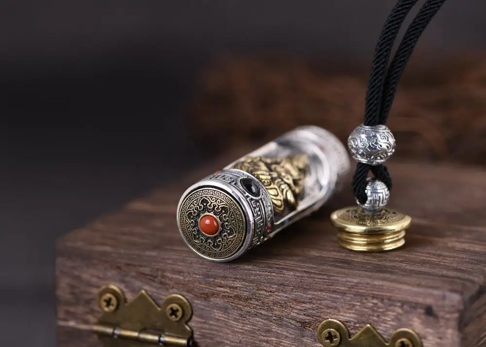 

100% 925 Silver Tibetan Yellow-Jambhala Buddha Pendant Tibetan Wealth Buddha Gau Box Pendant Buddhist Good Luck Jambhala Amulet