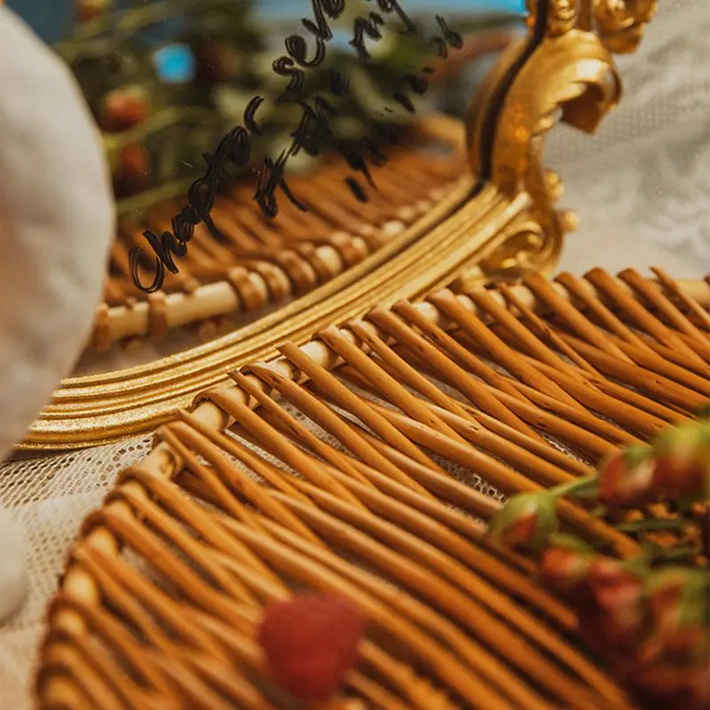 

Japanese Rattan Fruit Tray With Handle Exquisite Rattan Fruit Holder Food Basket Pastoral Bread Storage Tray Household