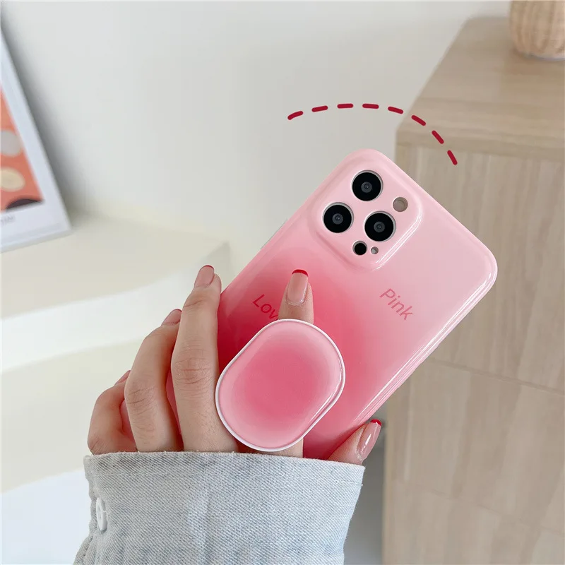 Simple Phone Case With Holder For iPhone 11 Pro Max 12 Mini XR X XS 7 8 Plus SE 2020 Silicone Stand Cover