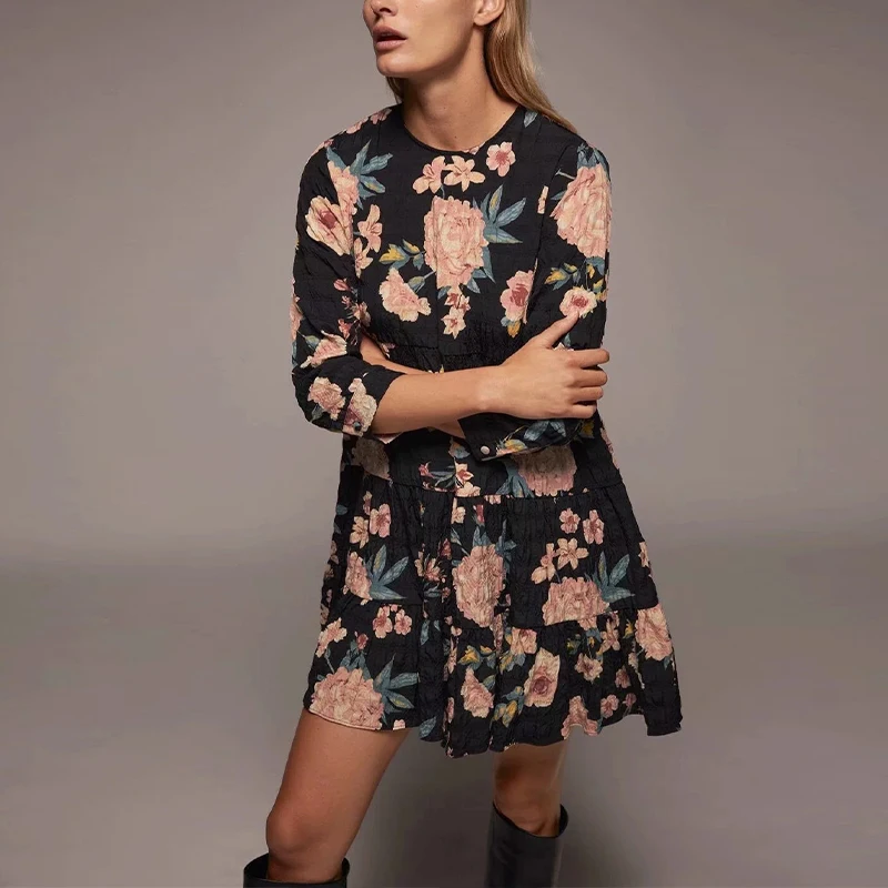 

New product ladies floral print dress fashion celebrity party prom dress elegant sweet mini dress