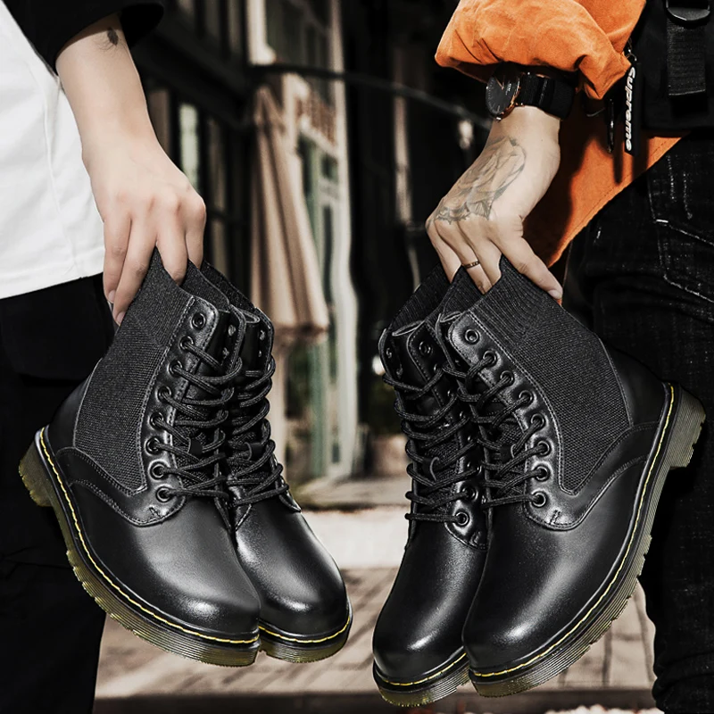 2021 Fashion High Quality Military Boots Ladies Genuine Leather Black Boot Men  Luxury Brand Comfortable Ankle Shoes For Couples