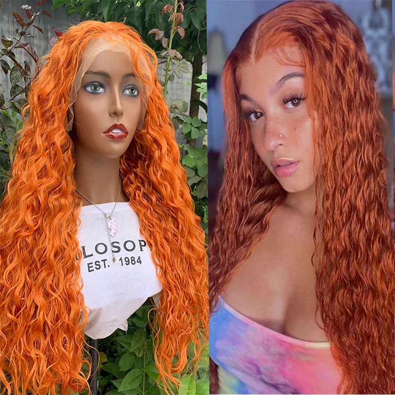 

Имбирный оранжевый, плотность 180%, длинные кудрявые синтетические парики 26 дюймов, парик на шнуровке спереди для черных женщин, термостойкий...