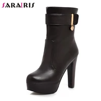sarairis new trendy big size 45 slip on platform extreme high heels elegant lady party white black women shoes ankle boots