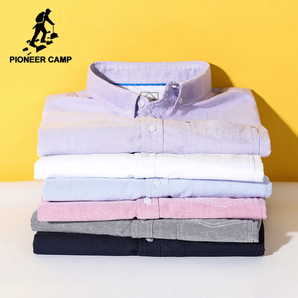 Мужская рубашка из 100% хлопка Pioneer Camp Повседневная Однотонная весна лето 2020 ACC0207151|Повседневные рубашки| |