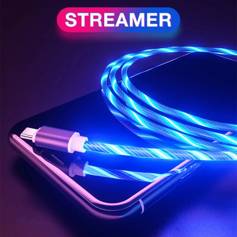 Светодиодный светящийся зарядный кабель Micro USB Type-C для Iphone X 8 Huawei Honor 9 Lite Xiaomi Redmi Note