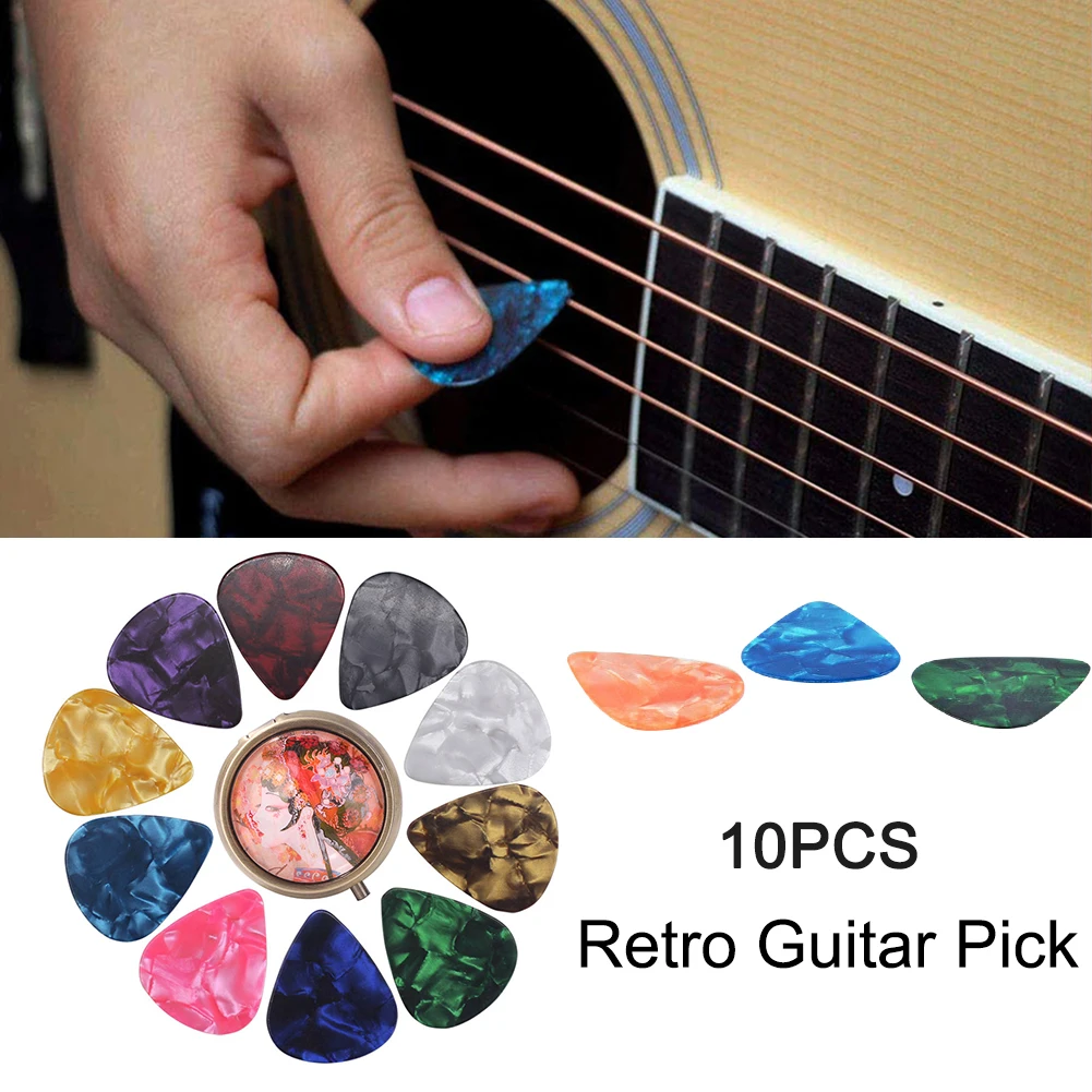 

10pcs Guitar Picks with Storage Box Thickness 0.96mm Stringed Instrument Accessories Ethnic Acoustic Guitar Plectrum