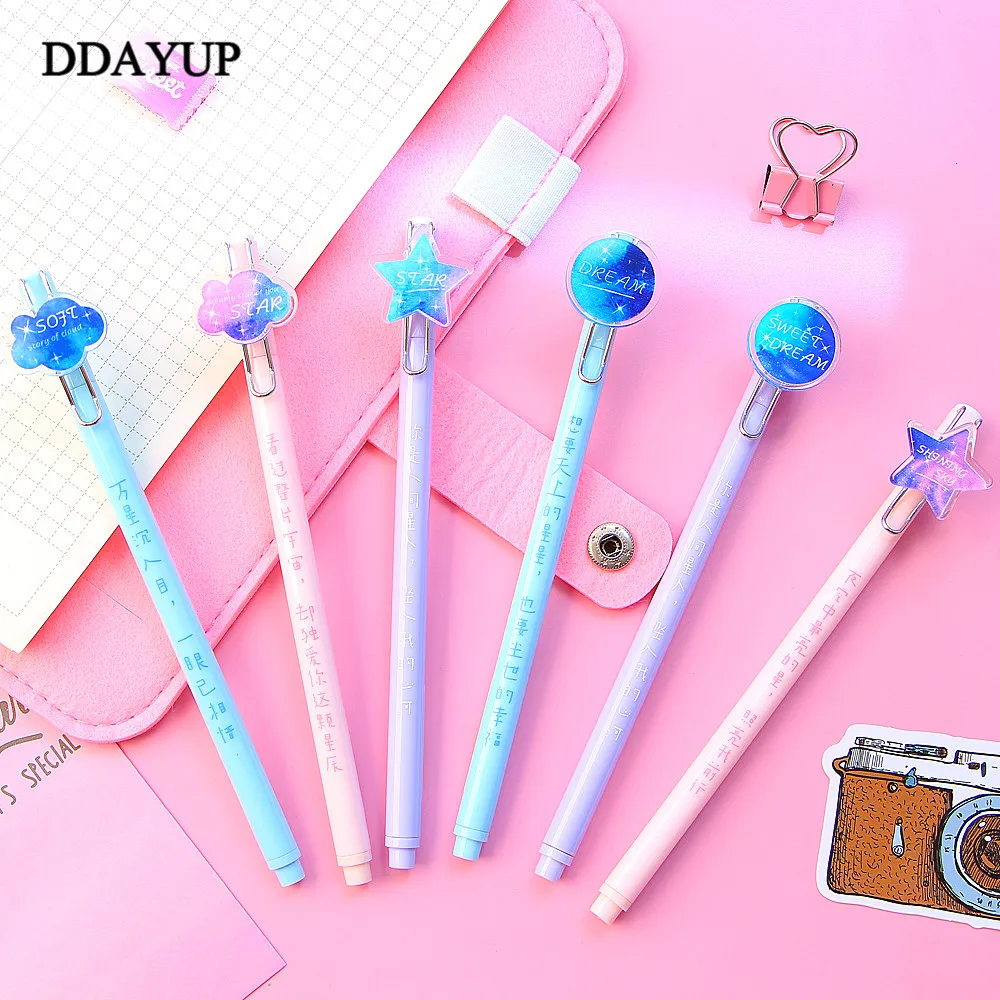 2 шт. 0 5 мм цветная гелевая ручка с зажимом звездного неба авторучка Escolar Papelaria для