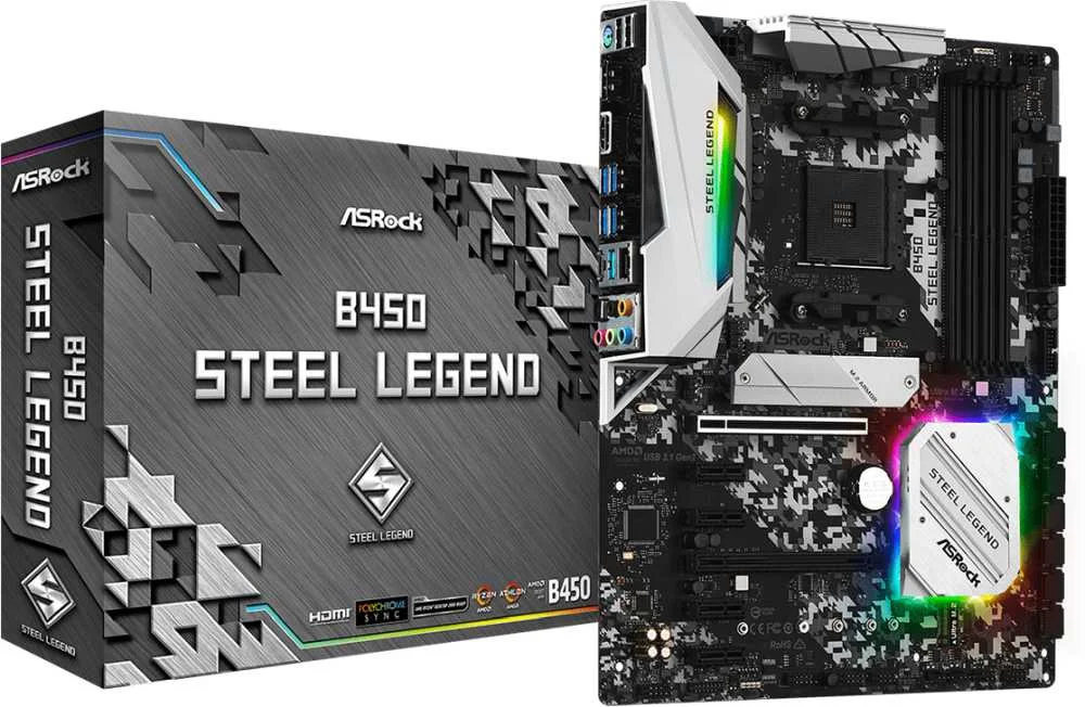 Материнская плата asrock b450 steel legend soc-am4 amd 4xddr4 atx ac`97 8ch(7.1) gblan raid+hdmi+dp | Компьютеры и
