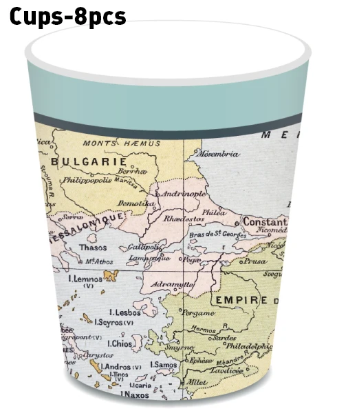 

8pcs World Map Drinking Cup Cups for Parents Retirement Party Decorations Happy Birthday Disposable Tableware Sets Party Favors