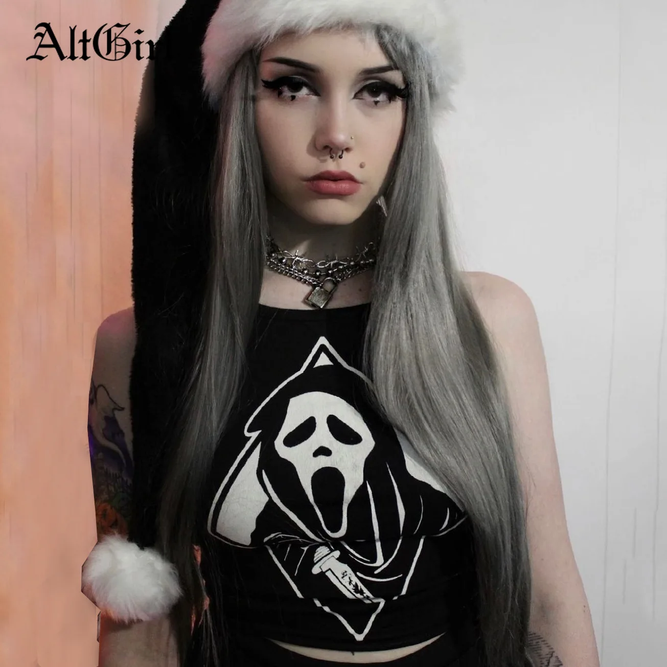 Черная Женская майка AltGirl Mall в готическом стиле Харадзюку гранж панк жилет с