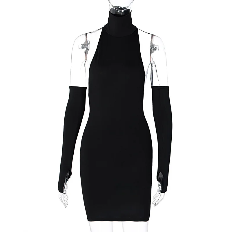 

BKLD Bodycon Dresses 2020 Sexy Outfits For Woman Night Club Autumn New Women Clothes Solid Halter Backless Dress With Gloves
