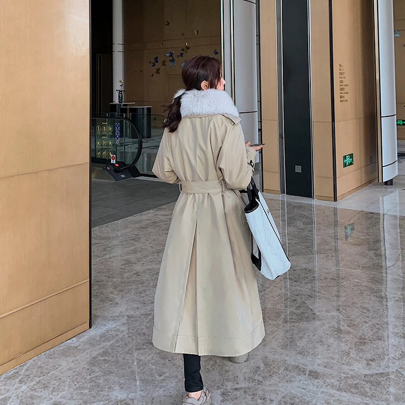 

2020 Winter Long Cotton Women's Jacket Thick Warm Fashion Casual High Quality Faux Leather Collar Khaki Women's Parka Coat